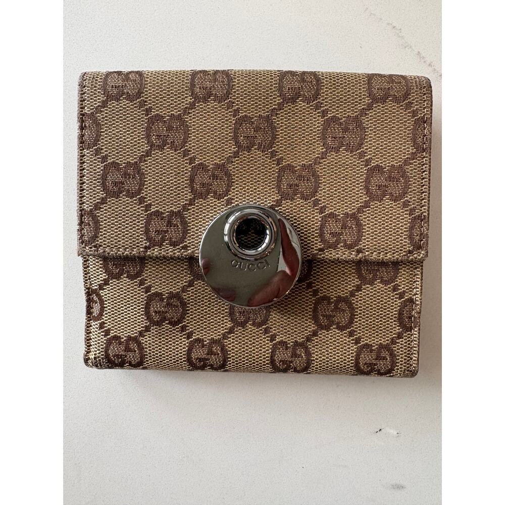 Gucci Vintage GG Canvas French Wallet w/Logo Snap - Brown